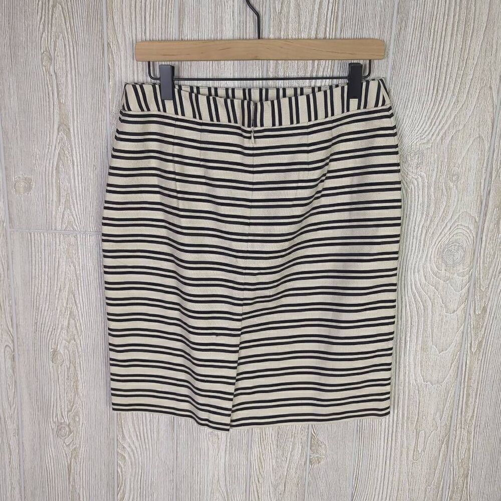 Loft Womens Size 6 Skirt Black Cream Stripe Back Zipper Slit Cotton Stretch NWT - Picture 3 of 8